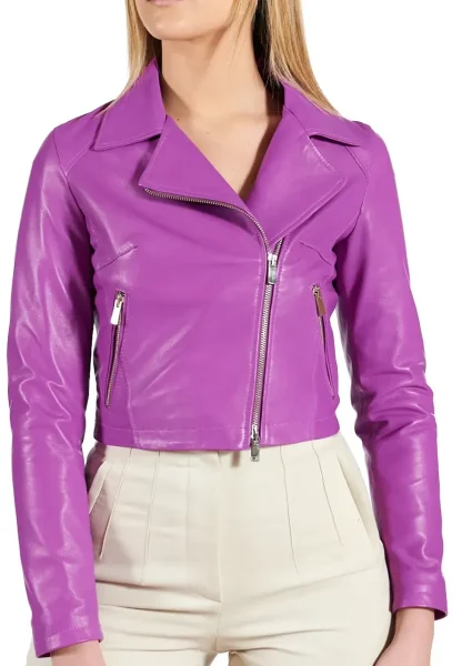 purple cropped jacket
