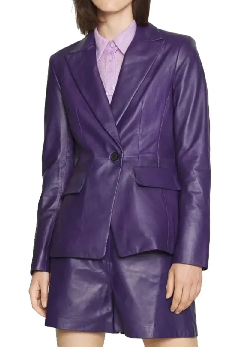 purple leather blazer women