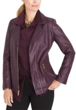 purple leather moto jacket