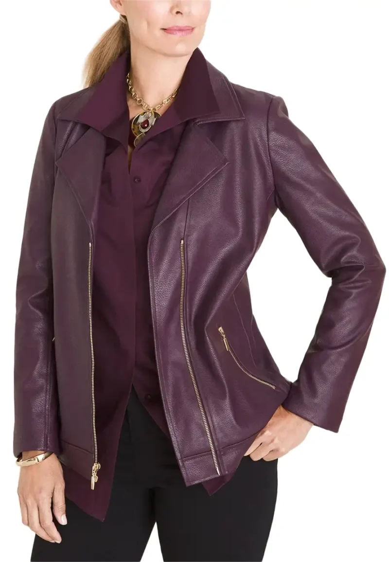 purple leather moto jacket