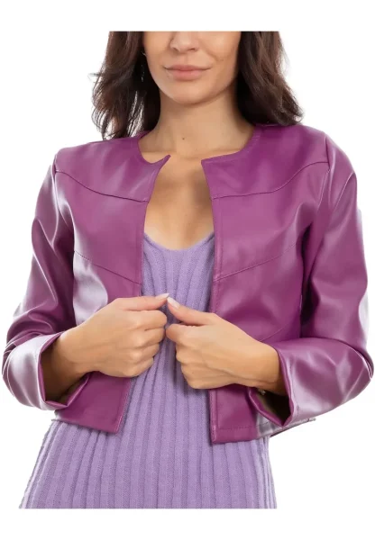 purple leather short jacket