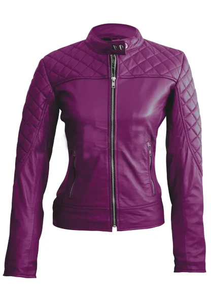 purple quilted leather jacket