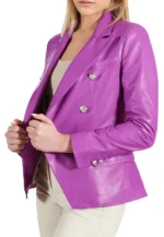 vegan leather double breasted blazer