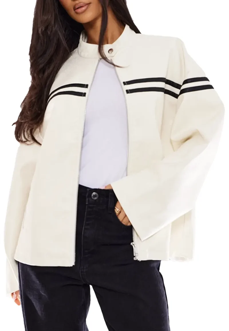 white jacket with black stripes
