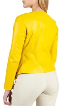 collarless leather biker jacket womens