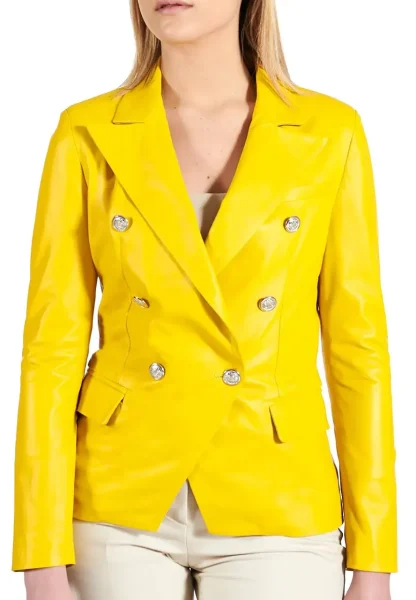 double breasted yellow blazer