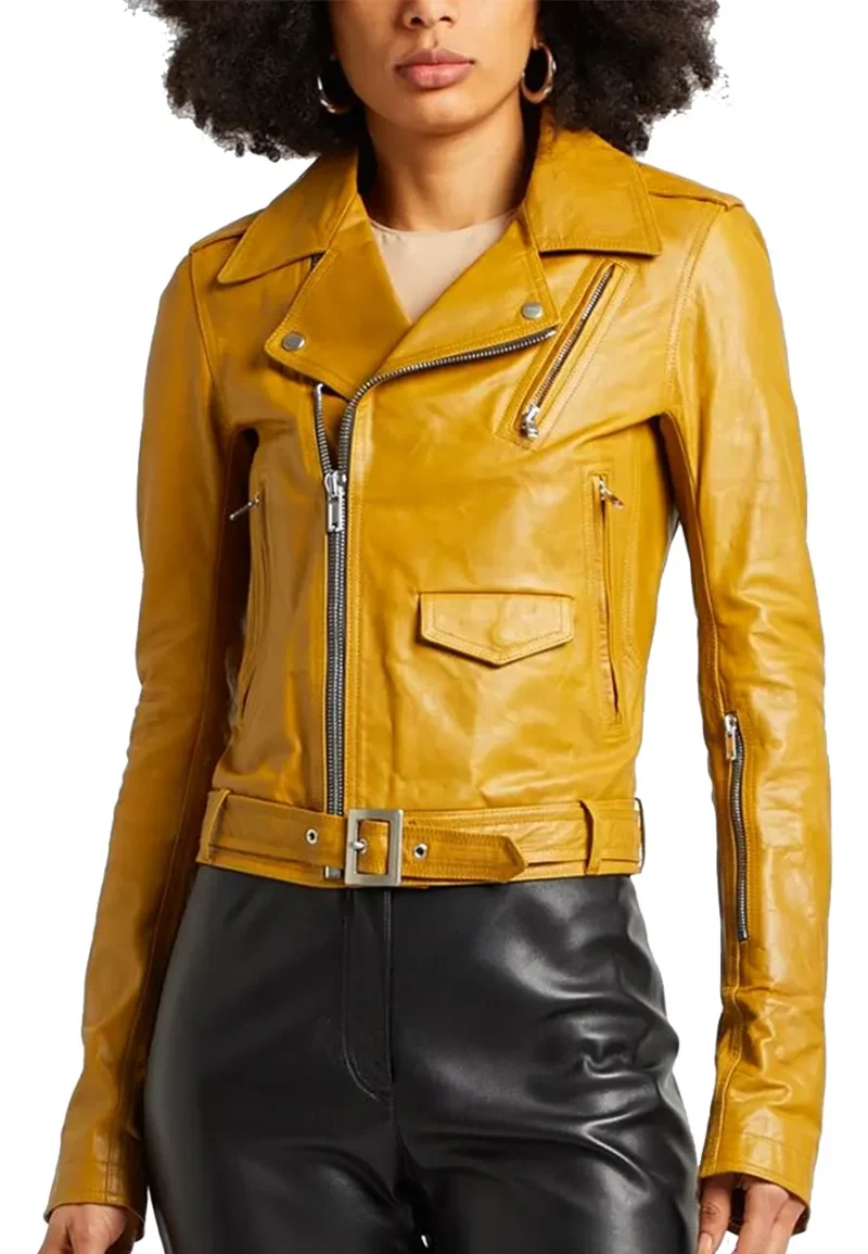 ladies mustard biker jacket