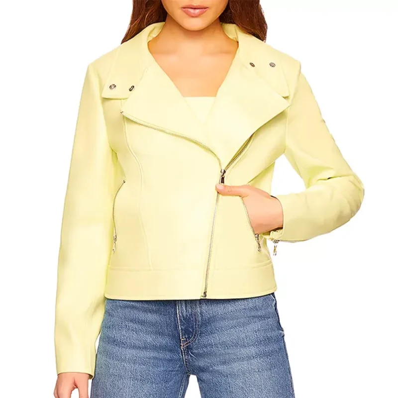 light yellow leather jacket