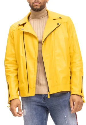 mens yellow leather motorcycle jacket