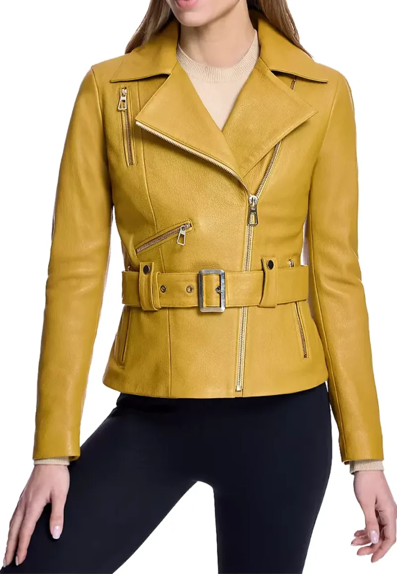 mustard color leather jacket