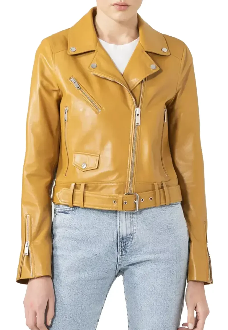 mustard yellow biker jacket