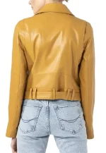 mustard yellow faux leather biker jacket