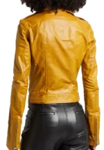 mustard yellow faux leather biker jacket