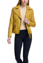 mustard yellow leather jacket womens