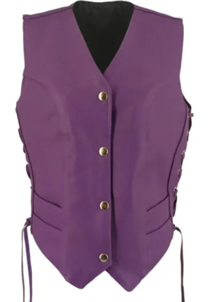 purple leather motorcycle vest