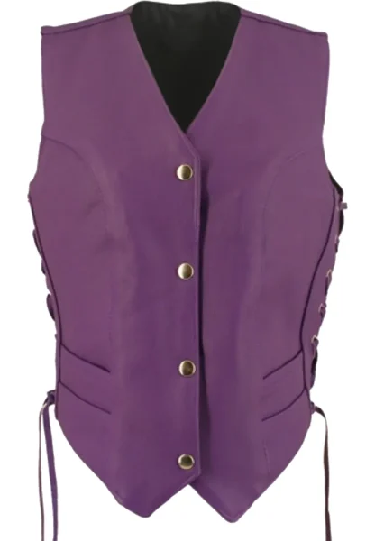 purple leather motorcycle vest