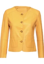 round collar leather jacket