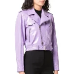 short fitted purple jacket