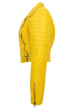 soft light yellow crop leather jacket