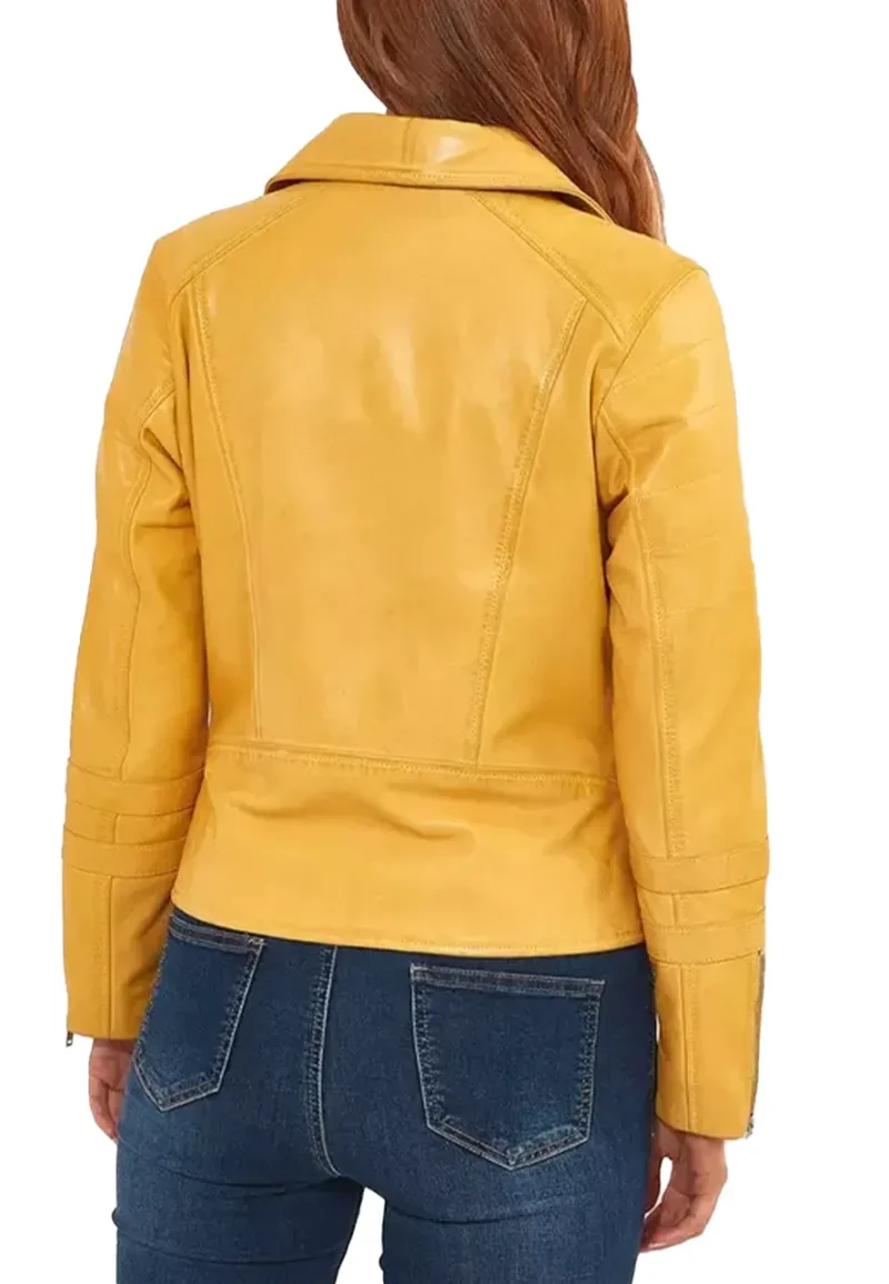 women yellow biker leather jacket
