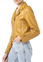 womens mustard yellow leather jacket