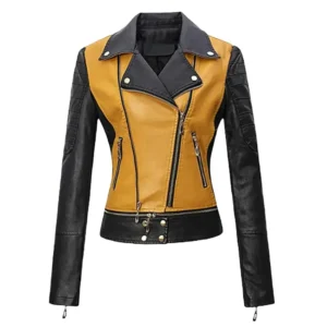 yellow and black leather jacket