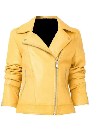 yellow biker leather jacket