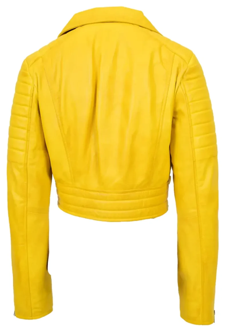 yellow cropped leather jacket