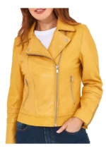 yellow leather biker jacket