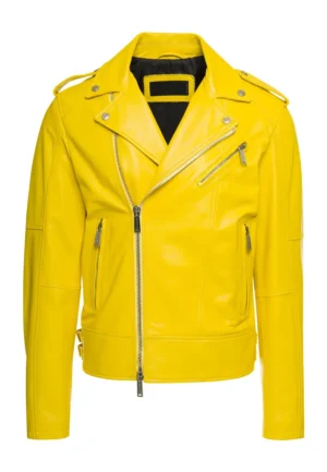 yellow leather biker jacket