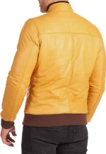 yellow leather bomber jacket