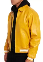 yellow leather bomber jacket