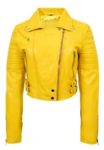 yellow leather jacket cropped