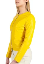 yellow leather jacket women