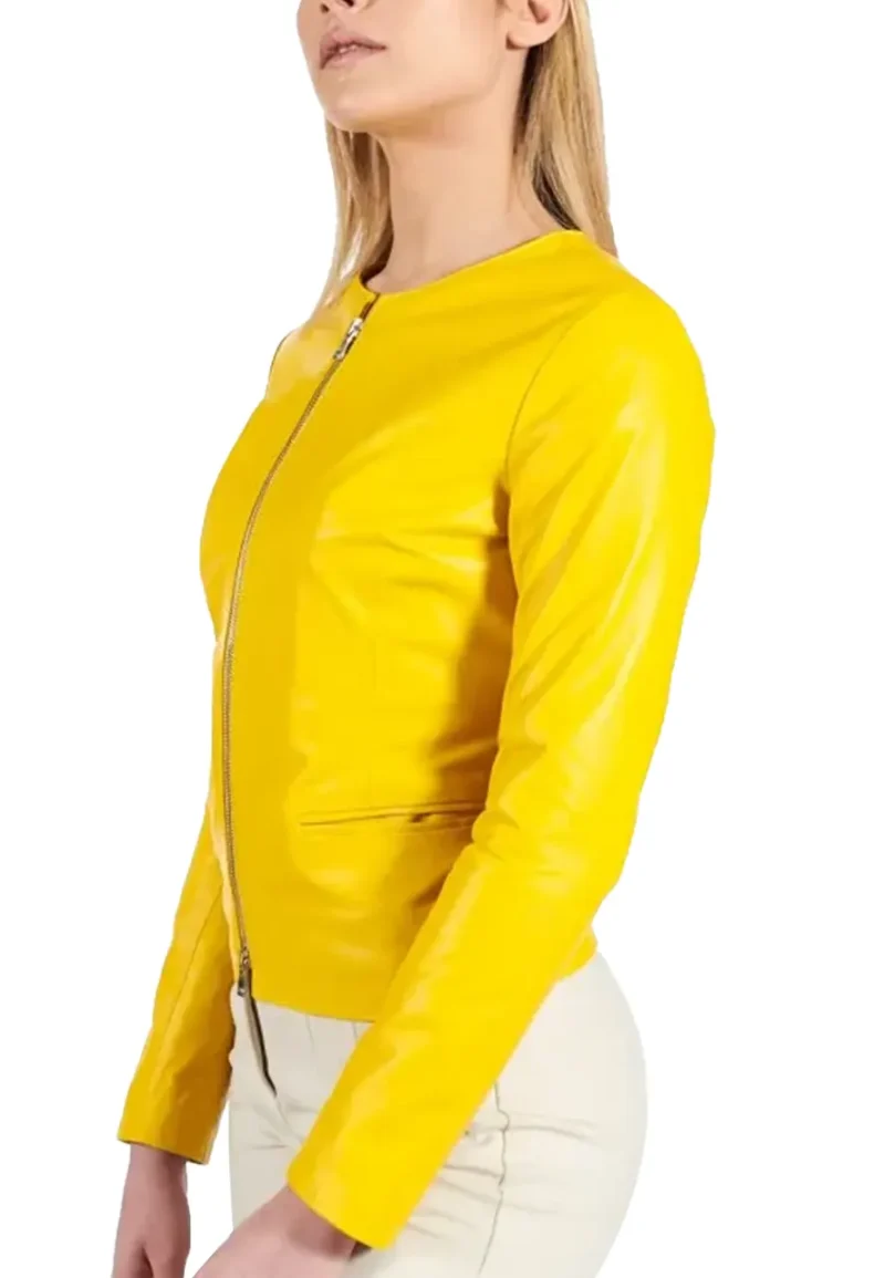 yellow leather jacket women