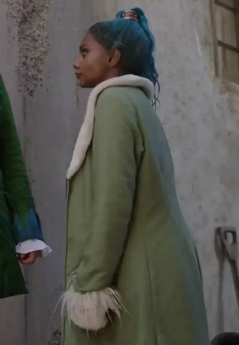 charithra chandran one piece green coat