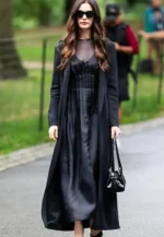 anne hathaway black long coat
