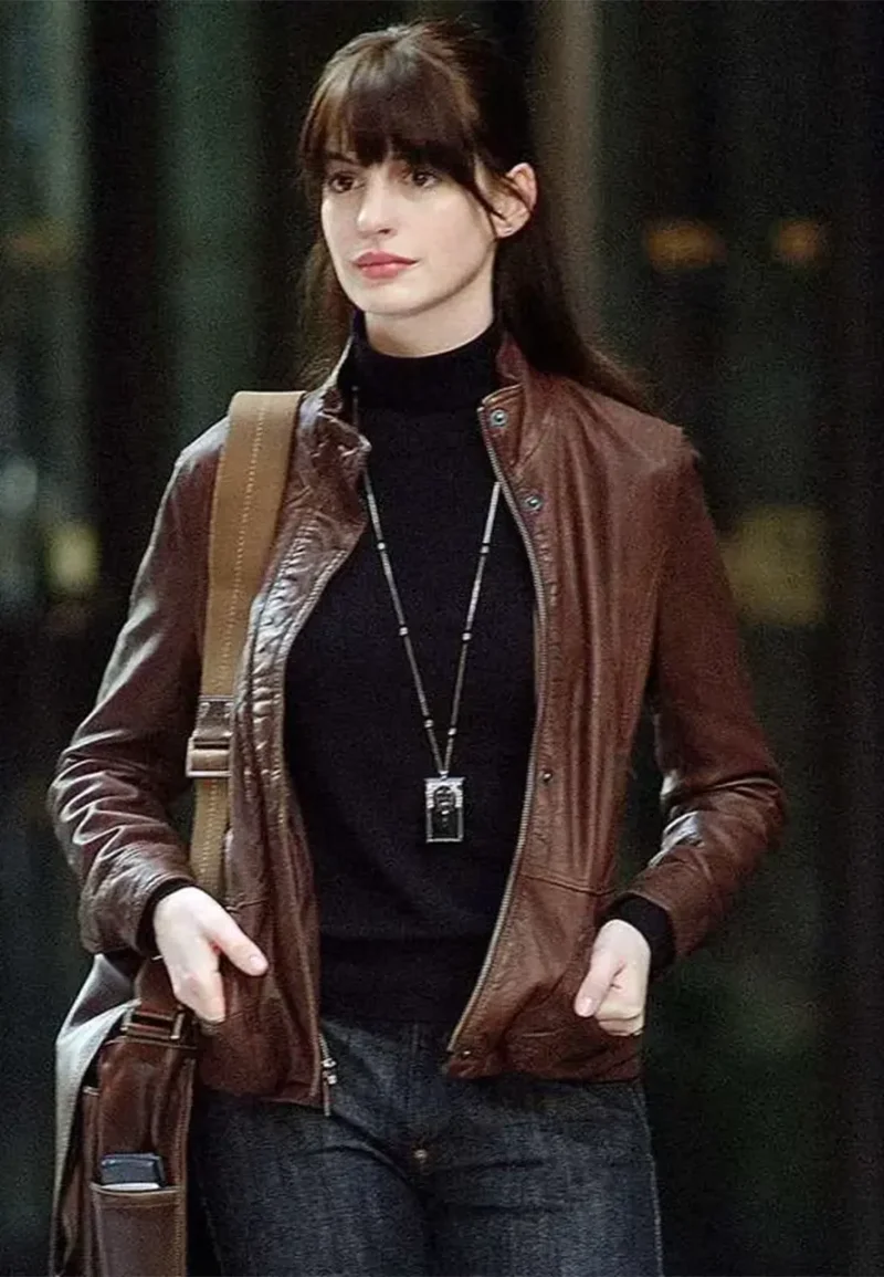 anne hathaway leather jacket