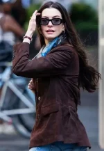 anne hathaway suede leather blazer