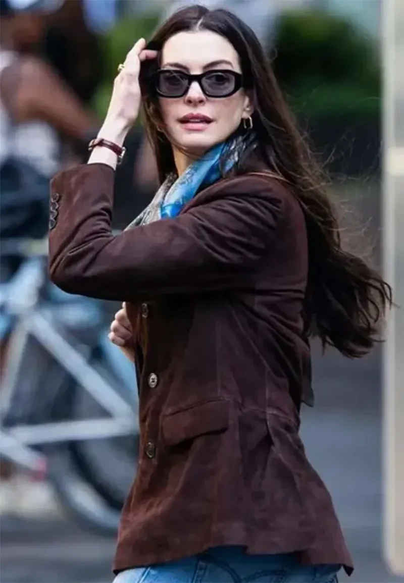 anne hathaway suede leather blazer