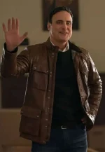 brown leather jacket