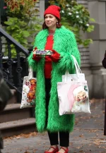 carrie preston green faux fur coat