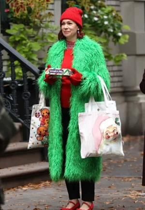 carrie preston green faux fur coat