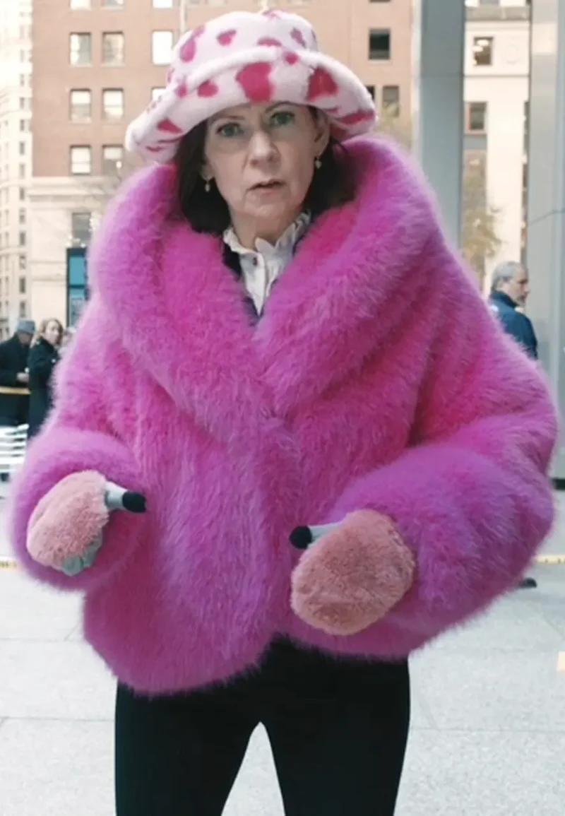 carrie preston pink faux fur cropped jacket