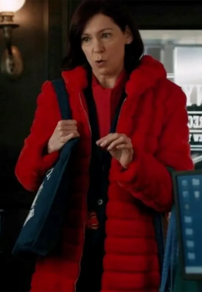 carrie preston red faux fur coat