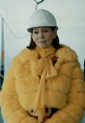 carrie preston yellow faux fur jacket