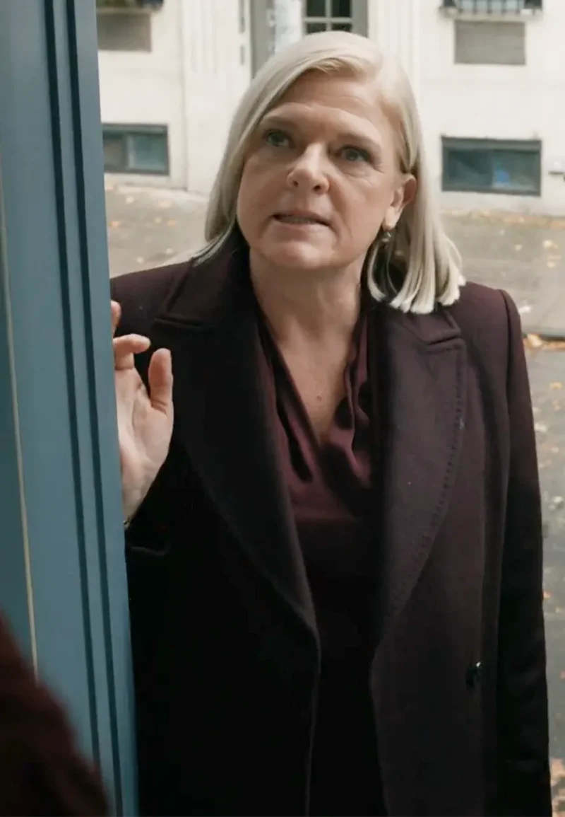 jackie donnelly purple trench coat