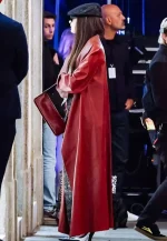 anne hathaway leather coat
