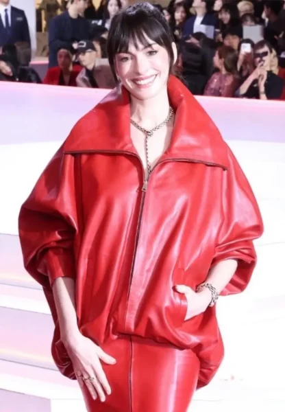 anne hathaway leather jacket