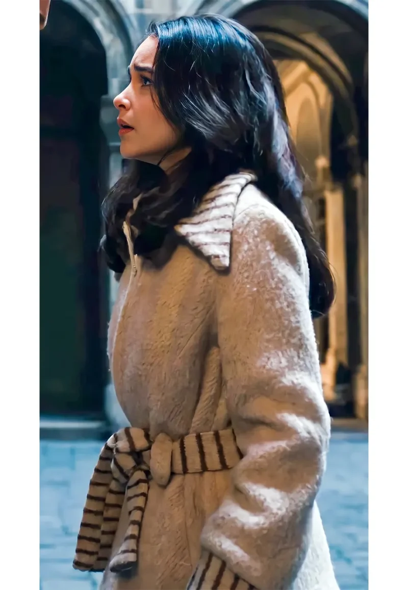emilia clarke belted wrap coat